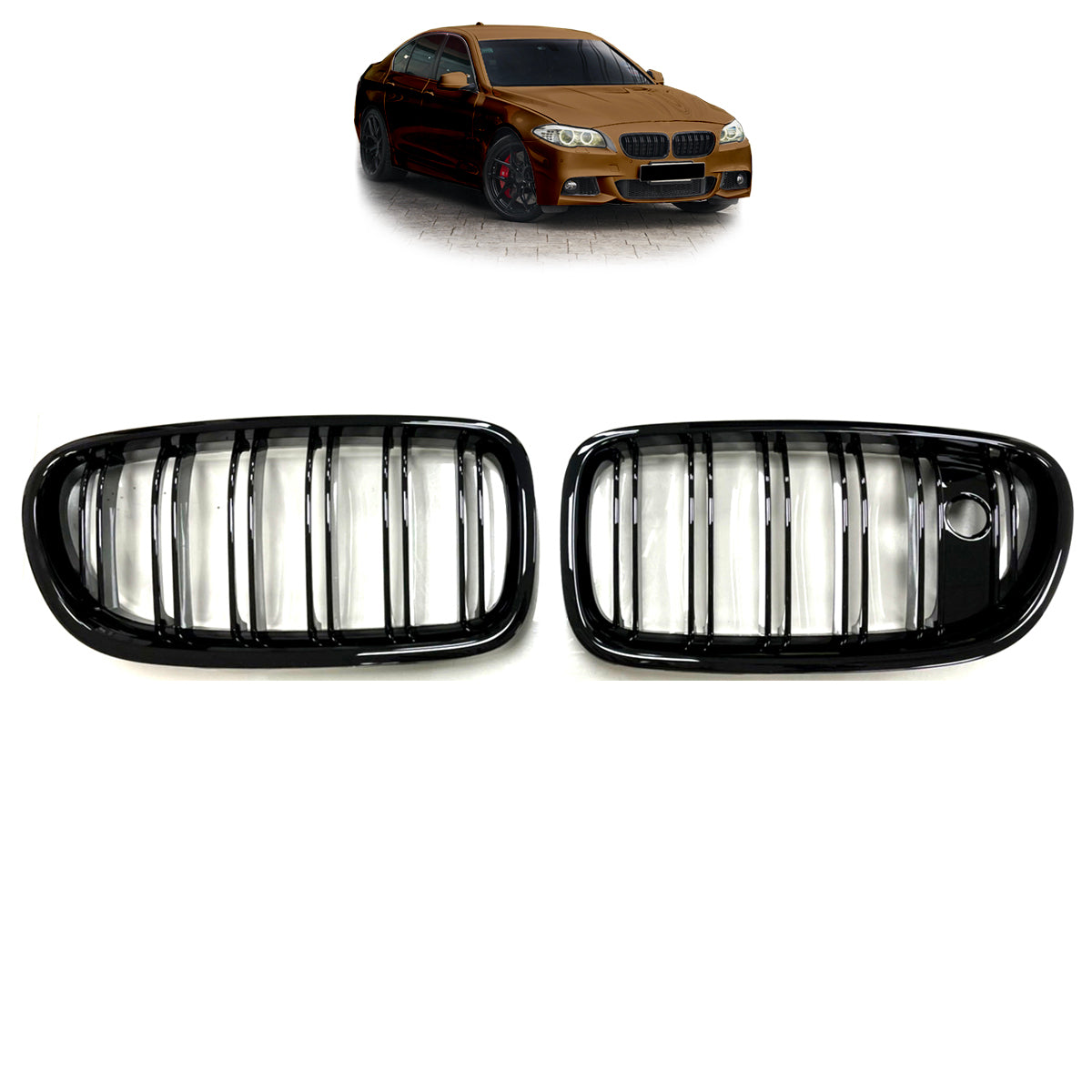Gloss Black Dual Line Grille passend für BMW 5 Series F10 F11 2010-2018 – Bild 1