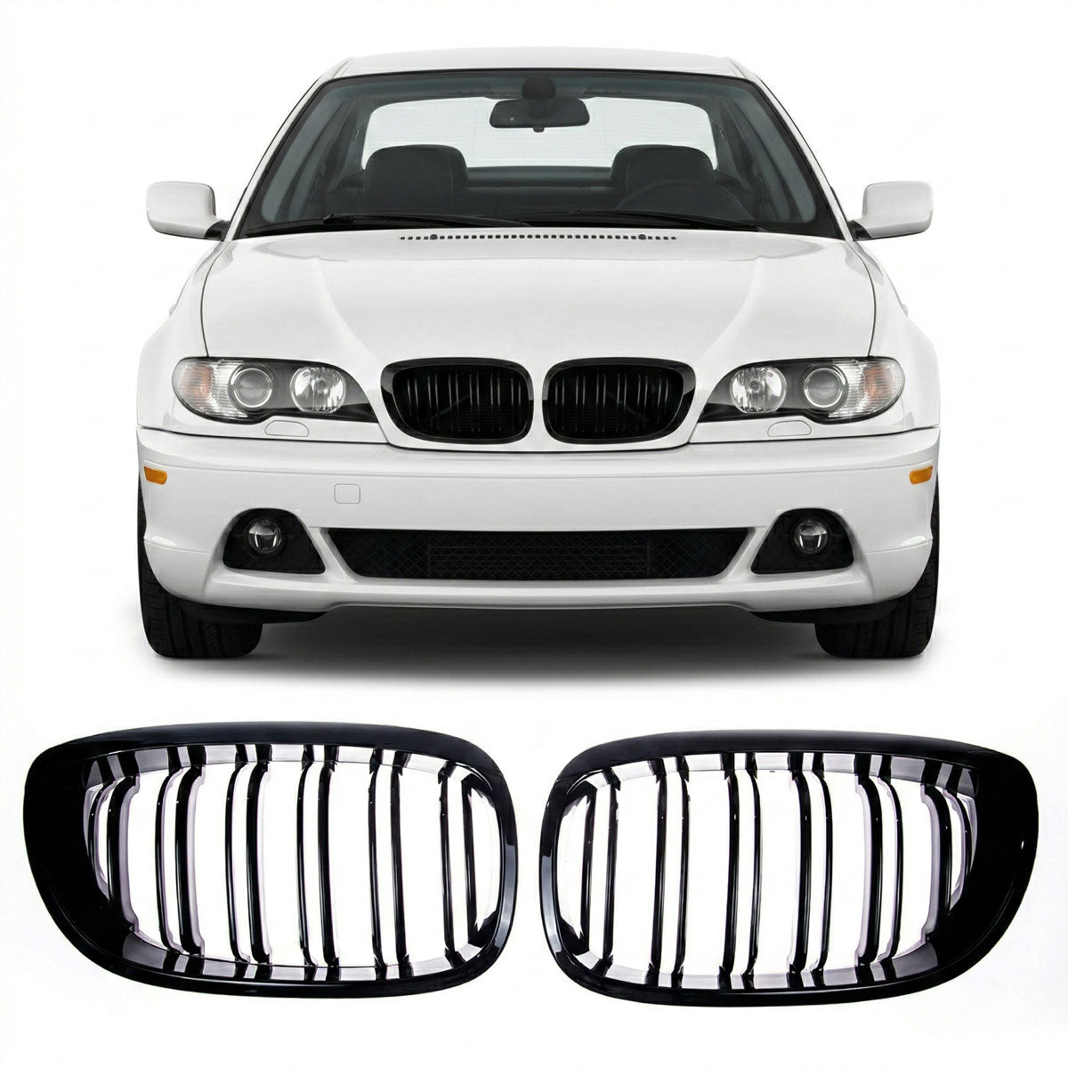 Front Grille Gloss Black Dual Line passend für BMW 3 Series E46 2003-2007 – Bild 1