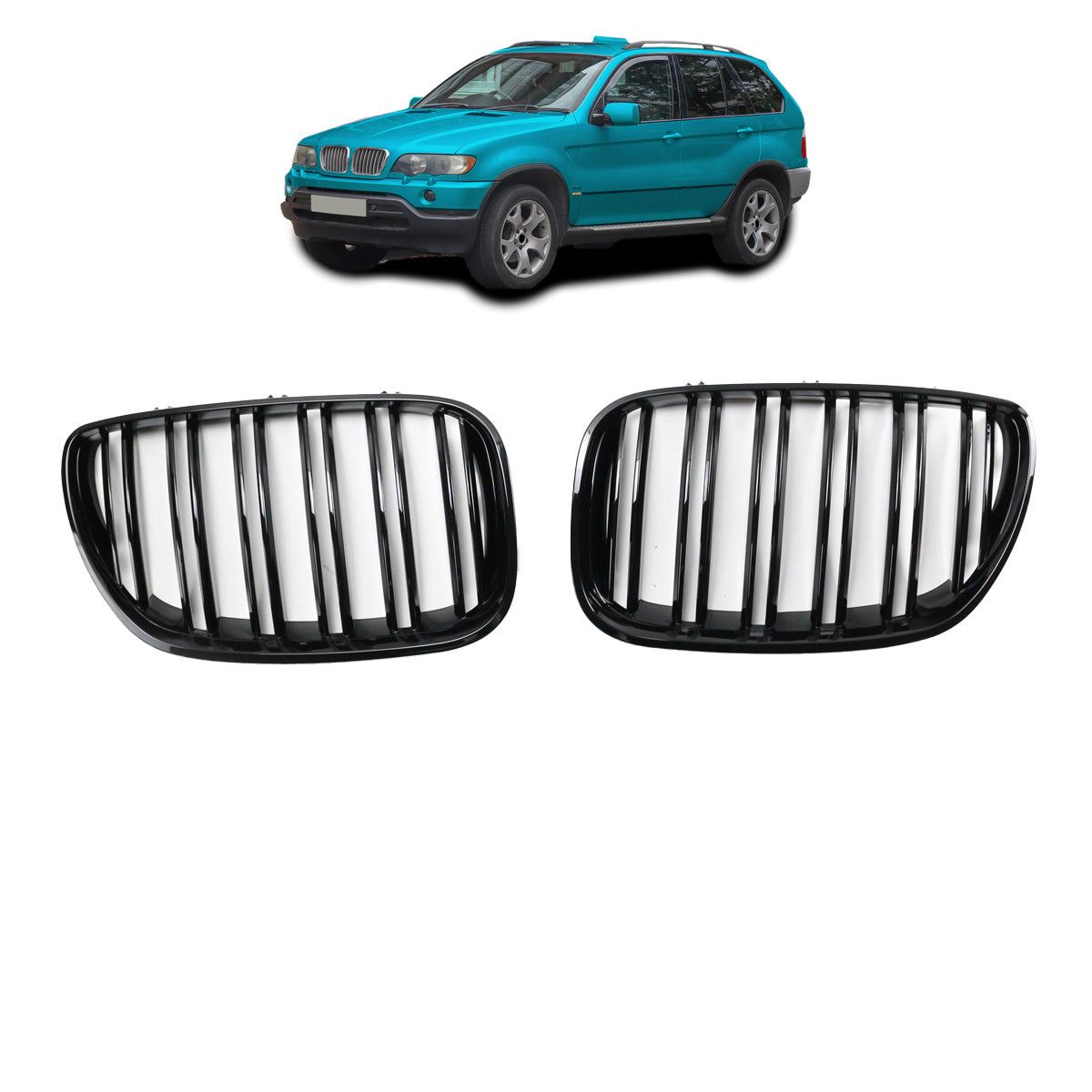 Front Grille Gloss Black Dual Line passend für BMW X5 E53 2003-2006 – Bild 1