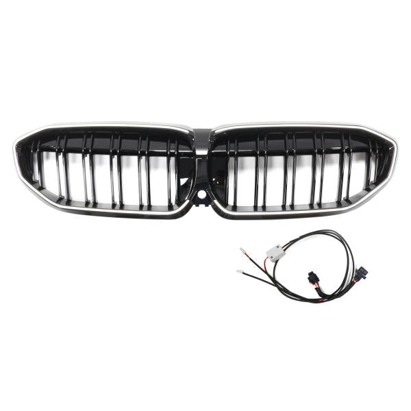 LED-Kühlergrill mit Doppelrippe in Hochglanz schwarz passend für BMW 3er G20 G21 19-22