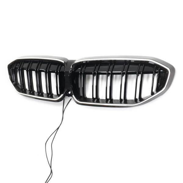 LED-Kühlergrill mit Doppelrippe in Hochglanz schwarz passend für BMW 3er G20 G21 19-22