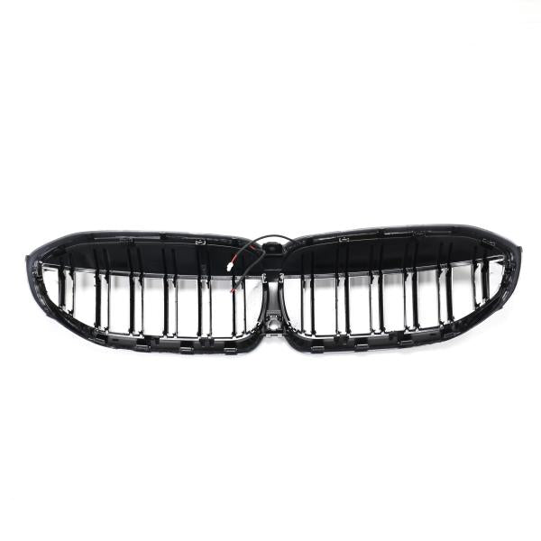 LED-Kühlergrill mit Doppelrippe in Hochglanz schwarz passend für BMW 3er G20 G21 19-22