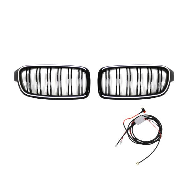 LED KÜHLERGRILL Doppelsteg passend für BMW 3ER F30 F31 AB 11-19 SCHWARZ GLANZ