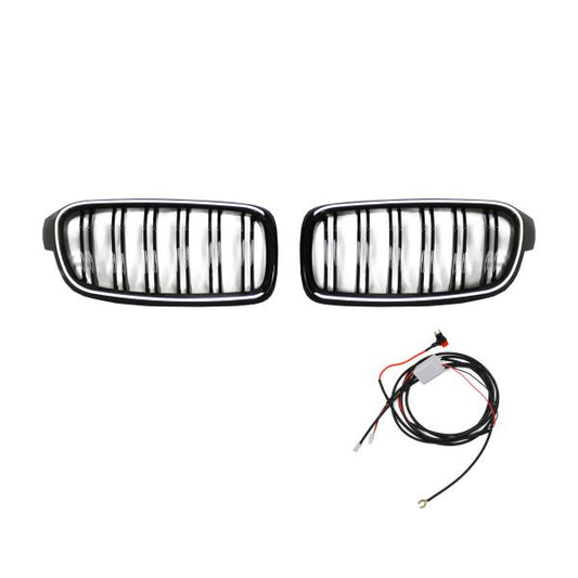 LED KÜHLERGRILL Doppelsteg passend für BMW 3ER F30 F31 AB 11-19 SCHWARZ GLANZ