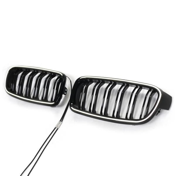 LED KÜHLERGRILL Doppelsteg passend für BMW 3ER F30 F31 AB 11-19 SCHWARZ GLANZ