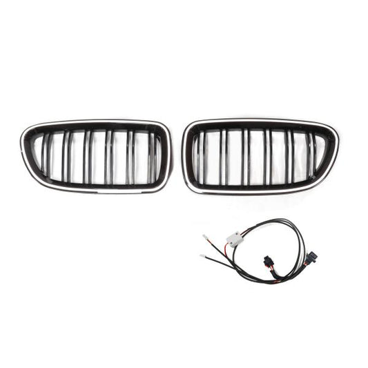 LED-Kühlergrill mit Doppelsteg in Schwarz glänzend passend für BMW 5er F10 F11 2010–2017