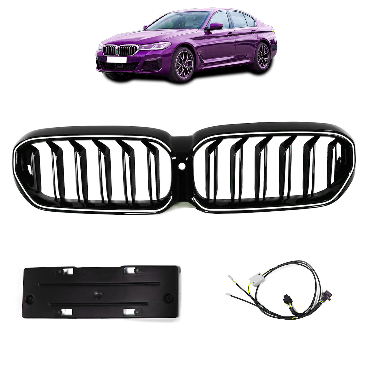 LED Twin Slat Gloss Black Grille passend für BMW 5 Series G30 G31 2020-2023 – Bild 1