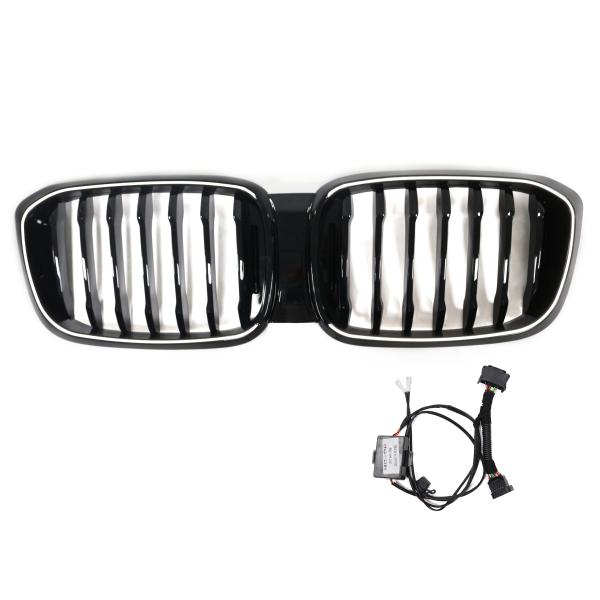 LED-Kühlergrill in Schwarz glänzend passend für BMW X3 X4 Serie G01 G02 2018–2021