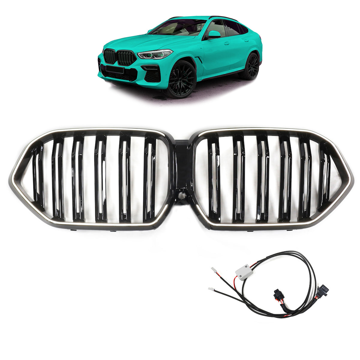 LED Twin Slat Gloss Black Grille passend für BMW X6 G06 2019-2023 – Bild 1