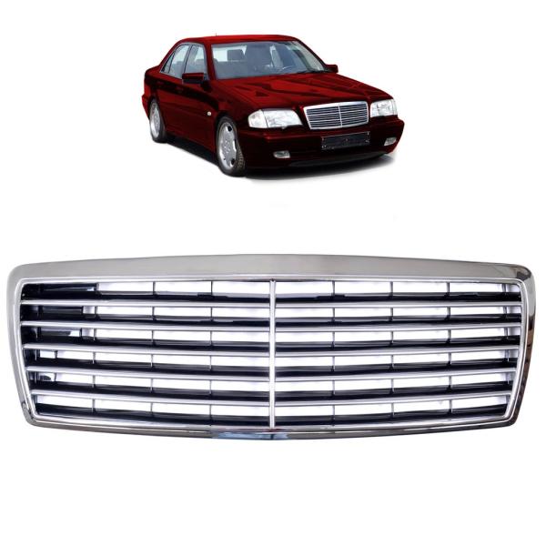 Passend für Mercedes C-Klasse W202 Kühlergrill Grill Chrom Schwarz 93-00