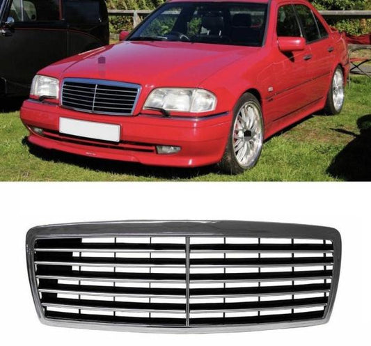 Passend für Mercedes C-Klasse W202 Kühlergrill Grill Chrom Schwarz 93-00