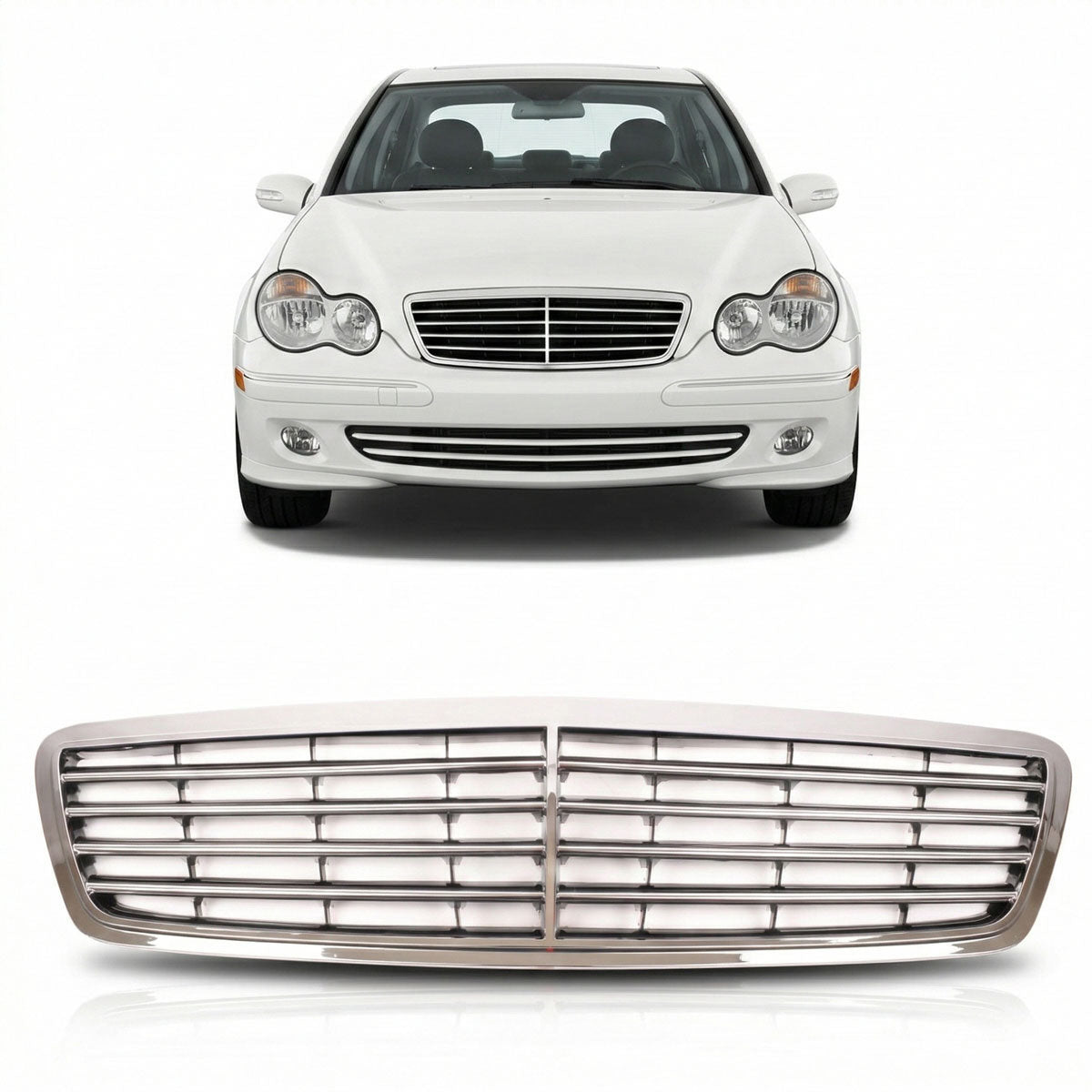 Front Grille 4 Slats Chrome passend für Mercedes C-Class W203 2000-2007 – Bild 1