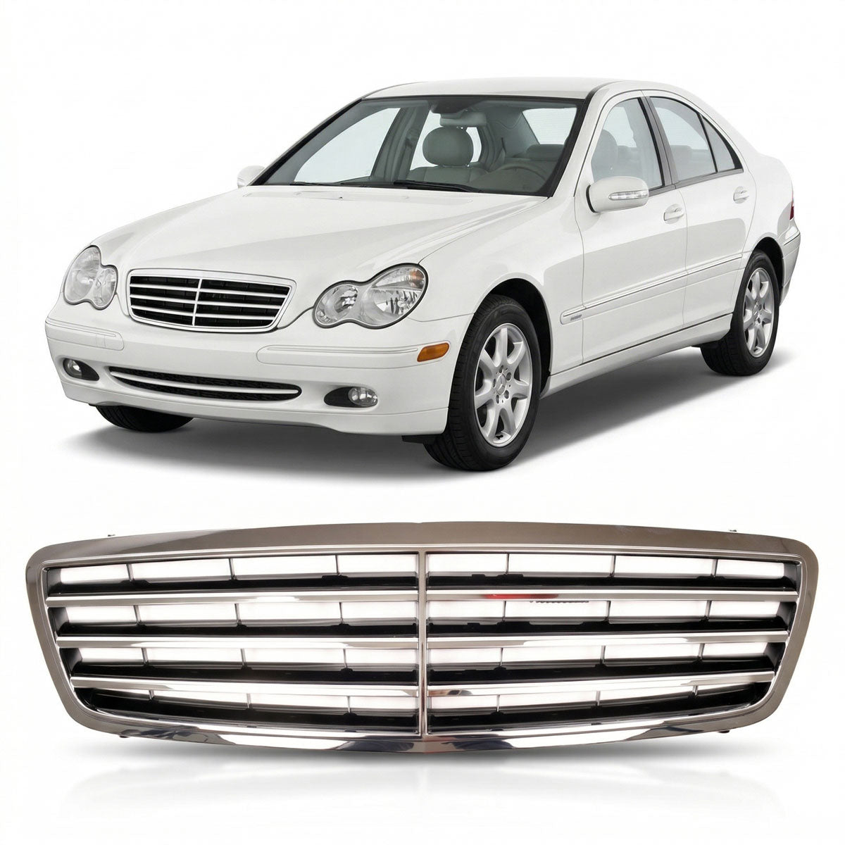 Front Grille 3 Slats Chrome passend für Mercedes C-Class W203 2000-2007 – Bild 1