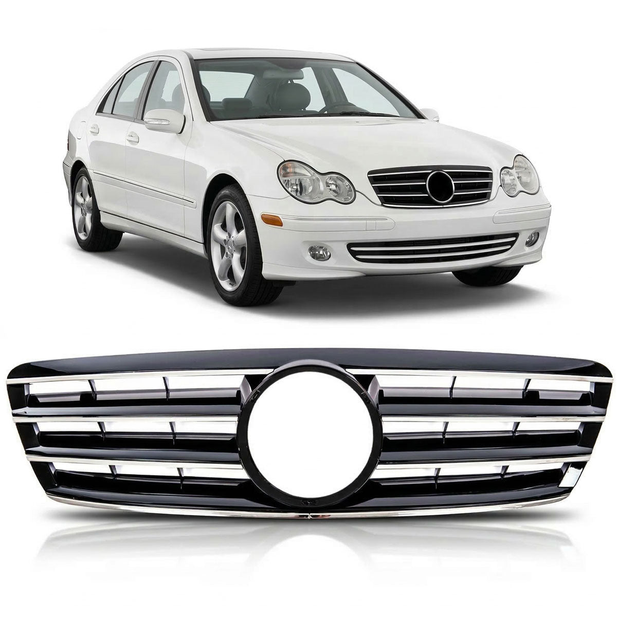 Front Grille Chrome & Black 4S passend für Mercedes C-Class W203 2000-2007 – Bild 1