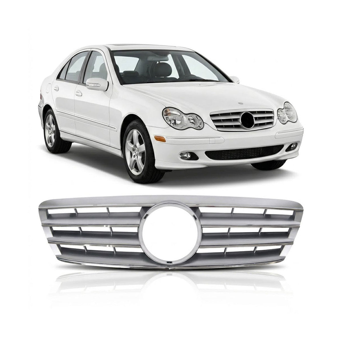 Front Grille Silver 4S passend für Mercedes C-Class W203 2000-2007 – Bild 1