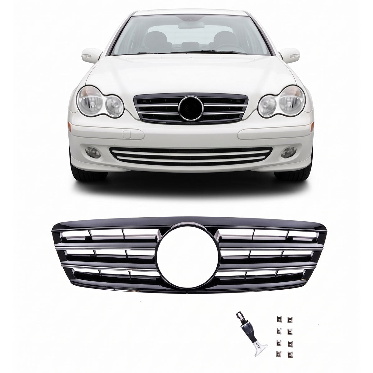 Gloss Black Front Grille passend für Mercedes C-Class W203 2000-2007 – Bild 1