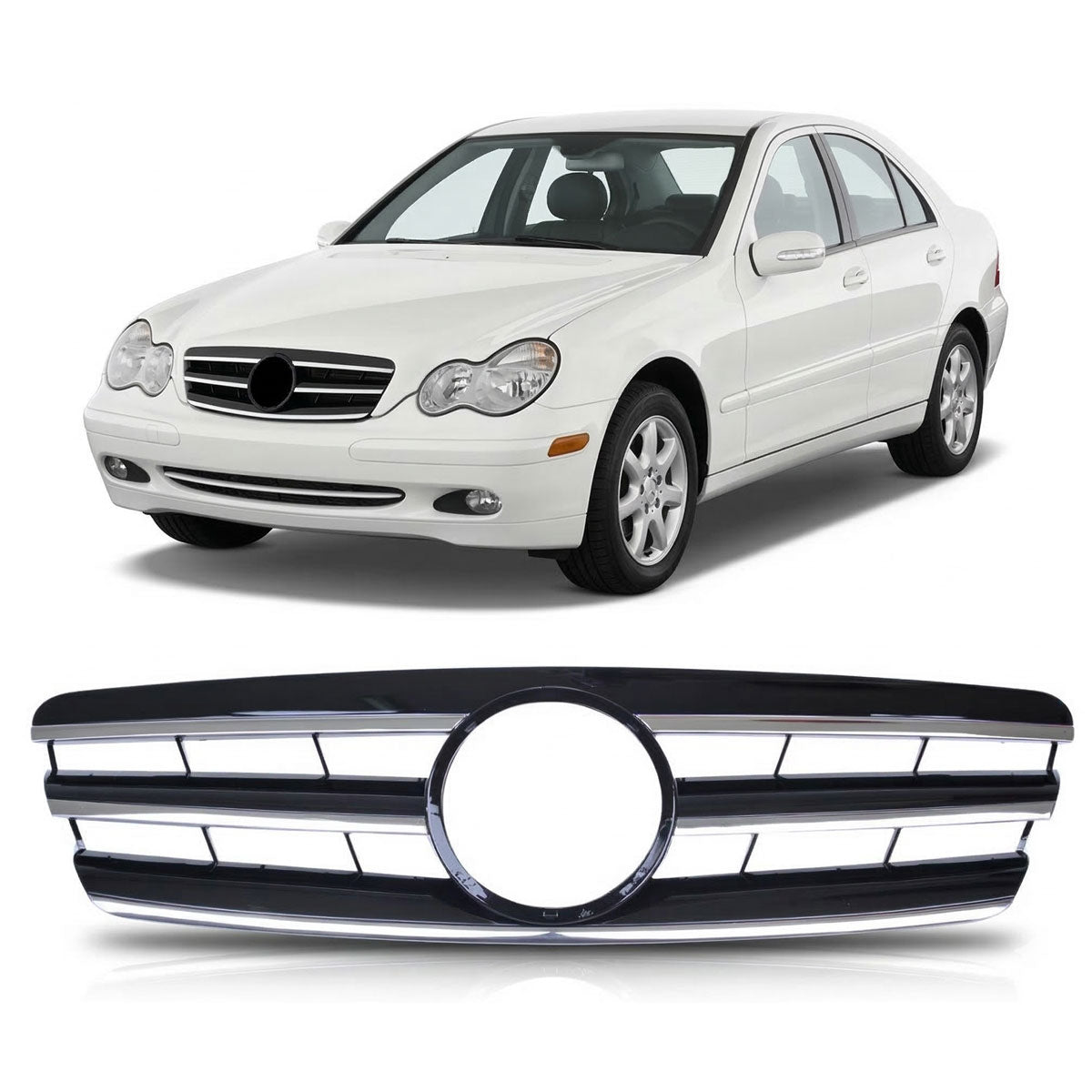 Front Grille Chrome & Black 3S passend für Mercedes C-Class W203 2000-2007 – Bild 1