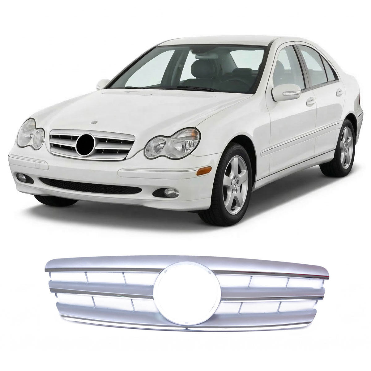 Silver 3S Front Grille passend für Mercedes C-Class W203 2000-2007 – Bild 1