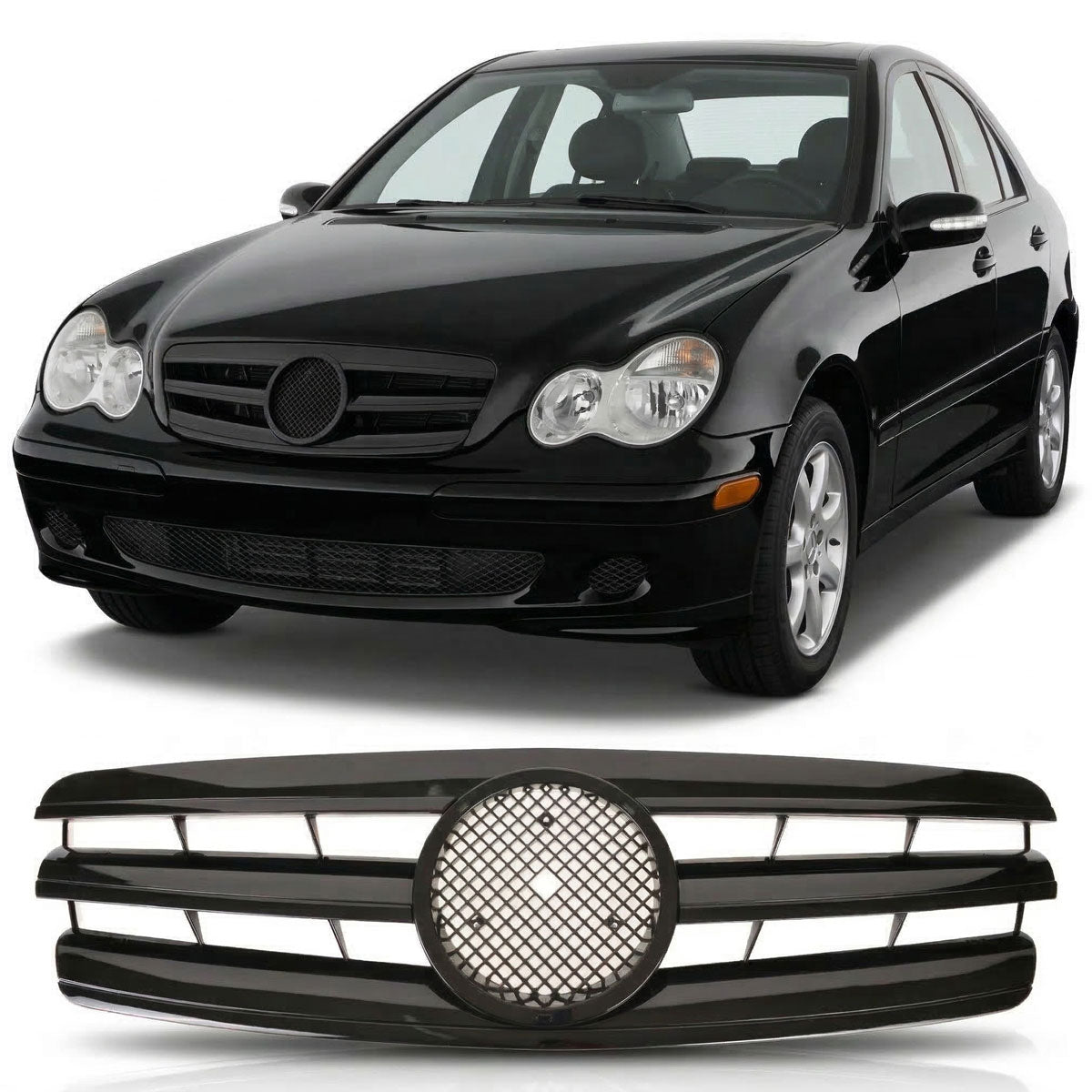 Front Grille Gloss Black passend für Mercedes C-Class W203 2000-2007 – Bild 1