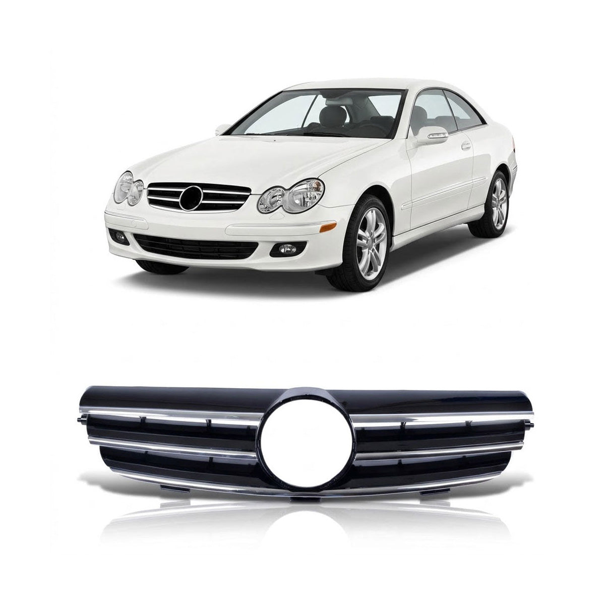 Front Grille Gloss Black & Chrome passend für Mercedes CLK W209 2002-2009 – Bild 1