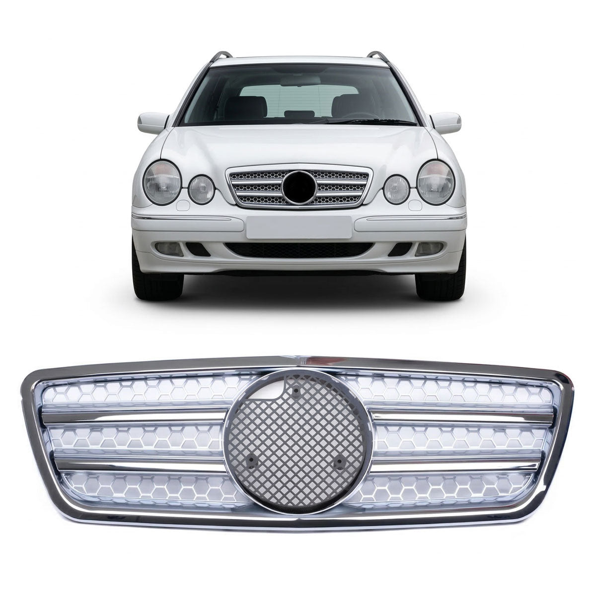 Sport Grille Chrome & Silver passend für Mercedes E-Class W210 S210 1999-2002 – Bild 1
