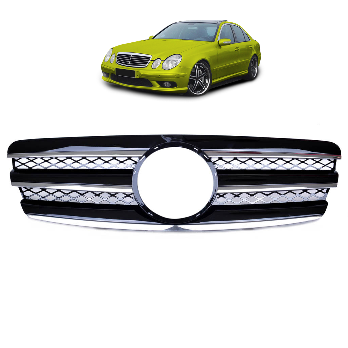 Front Grille Gloss Black & Chrome passend für Mercedes E-Class W211 2002-2006 – Bild 1