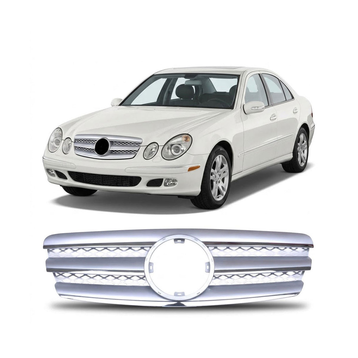 Silver Front Grille passend für Mercedes E-Class W211 Sedan Estate 2002-2006 – Bild 1
