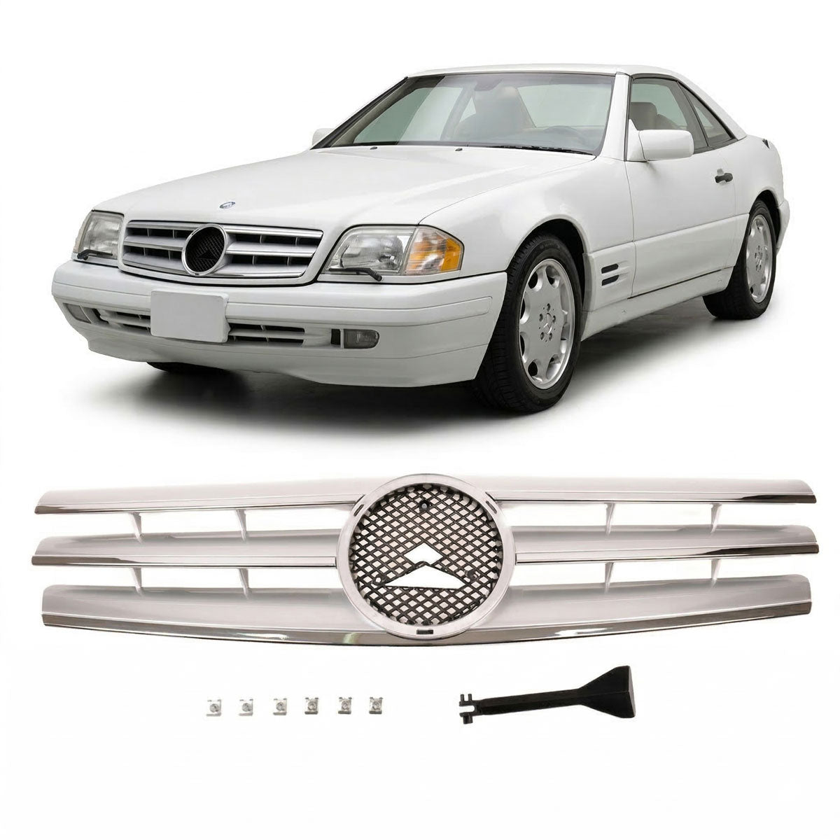 Chrome & Silver Front Grille passend für Mercedes SL (R129) 1989-2001 – Bild 1