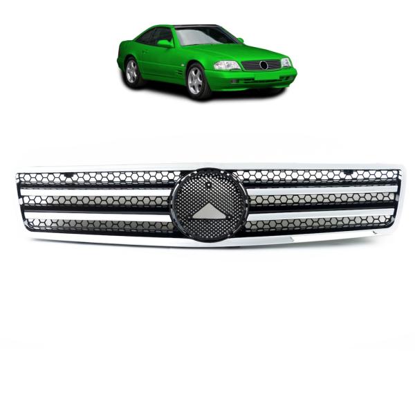 Sport Kühlergrill Chrom Schwarz glanz passend für Mercedes Benz SL (R129) ab 1989-2001