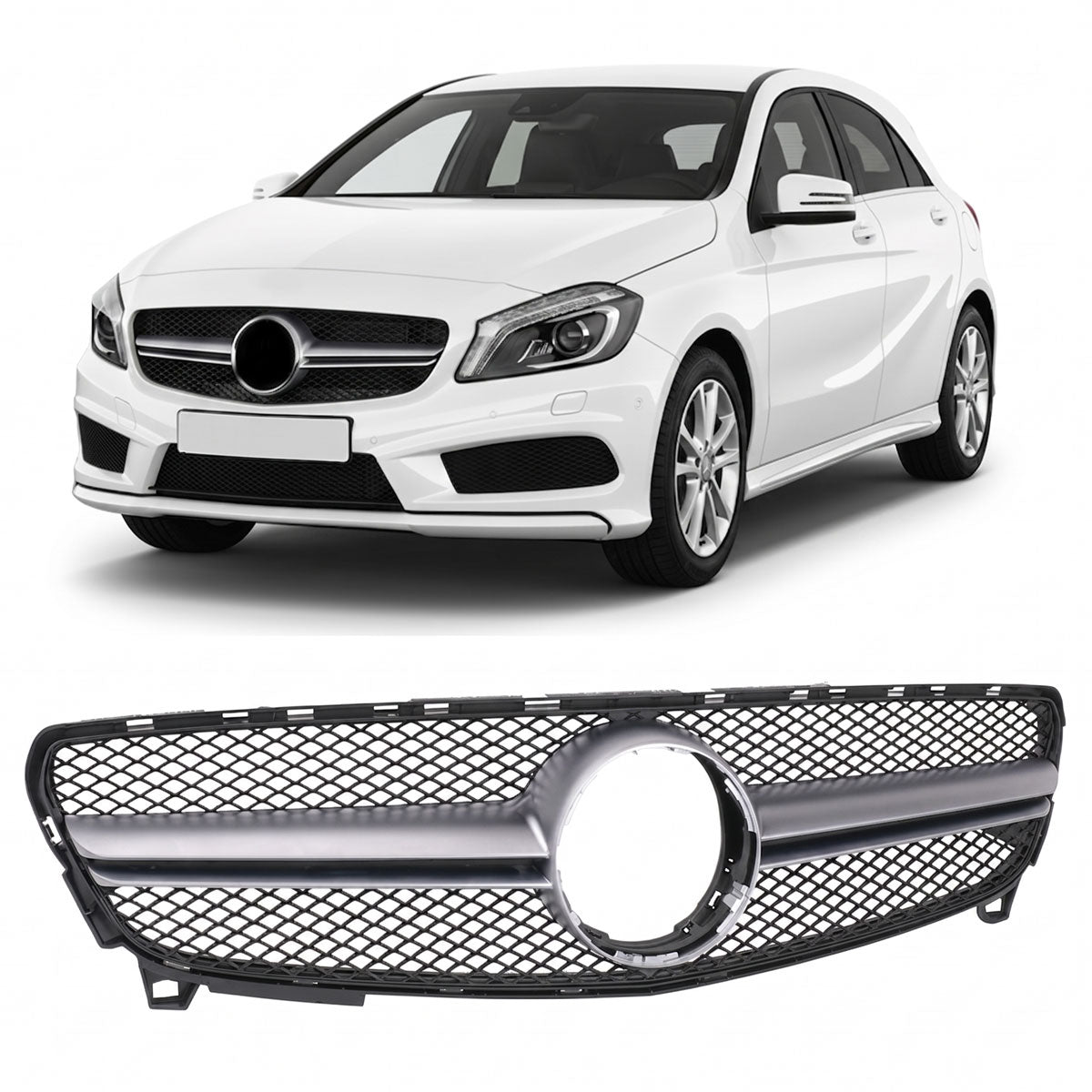 Front Grille Silver passend für Mercedes A-Class W176 Facelift 2015-2018 – Bild 1