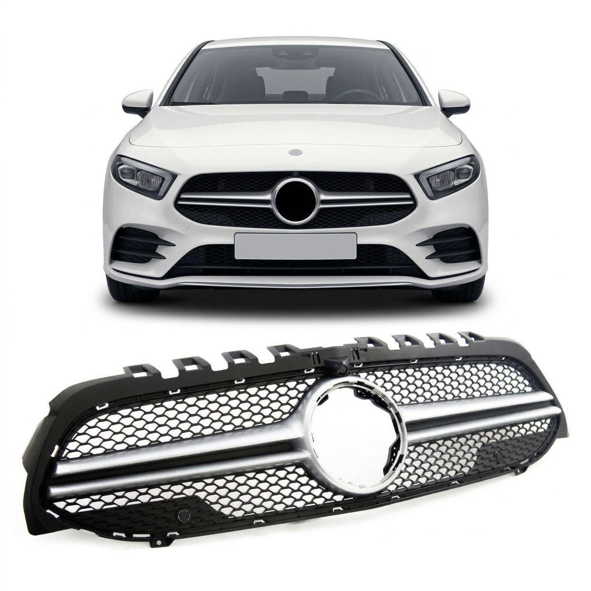Sport Grille Silver A-Type Camera passend für Mercedes A-Class W177 V177 2018- – Bild 1