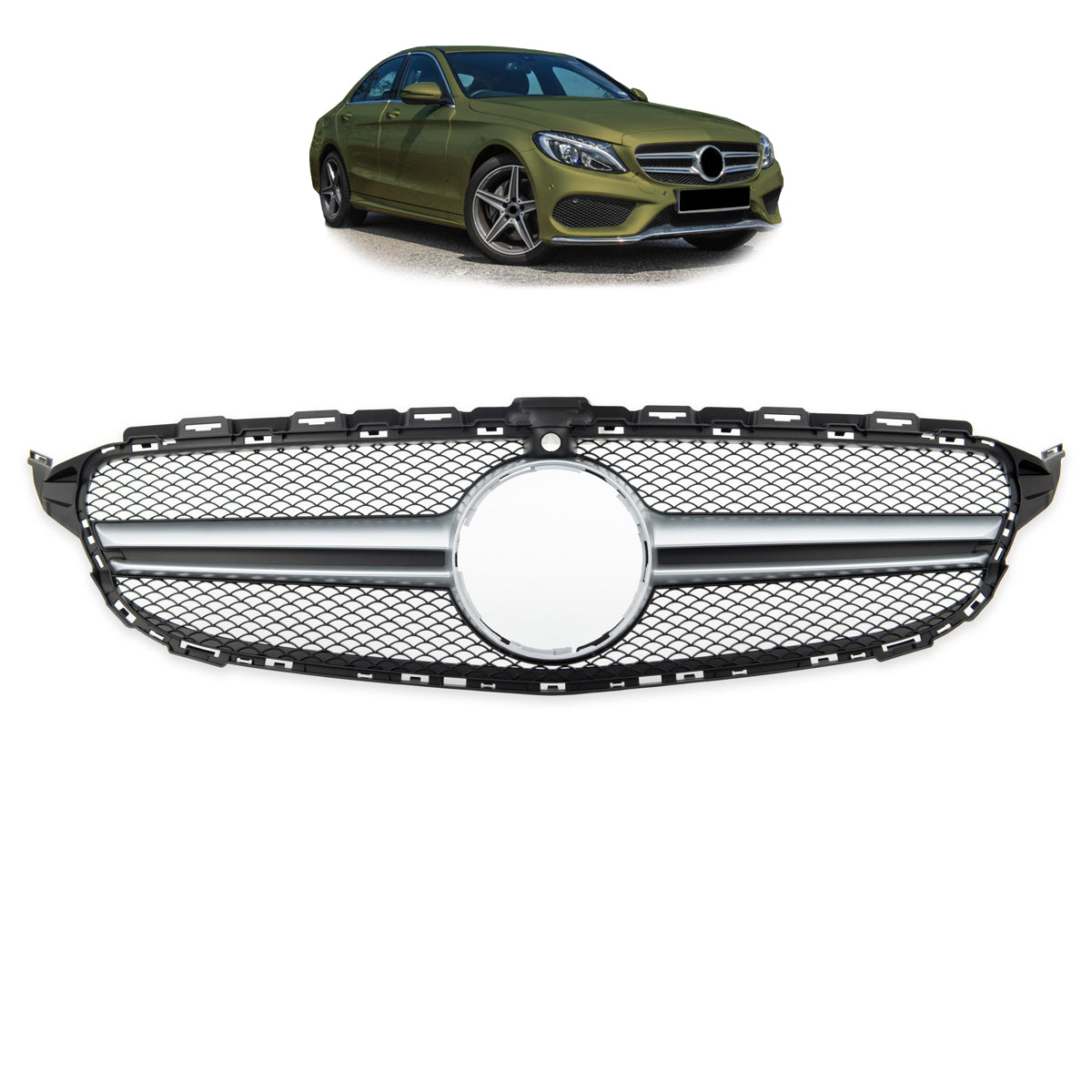 Front Grille Silver Cam passend für Mercedes C-Class W205 2014-2018 – Bild 1