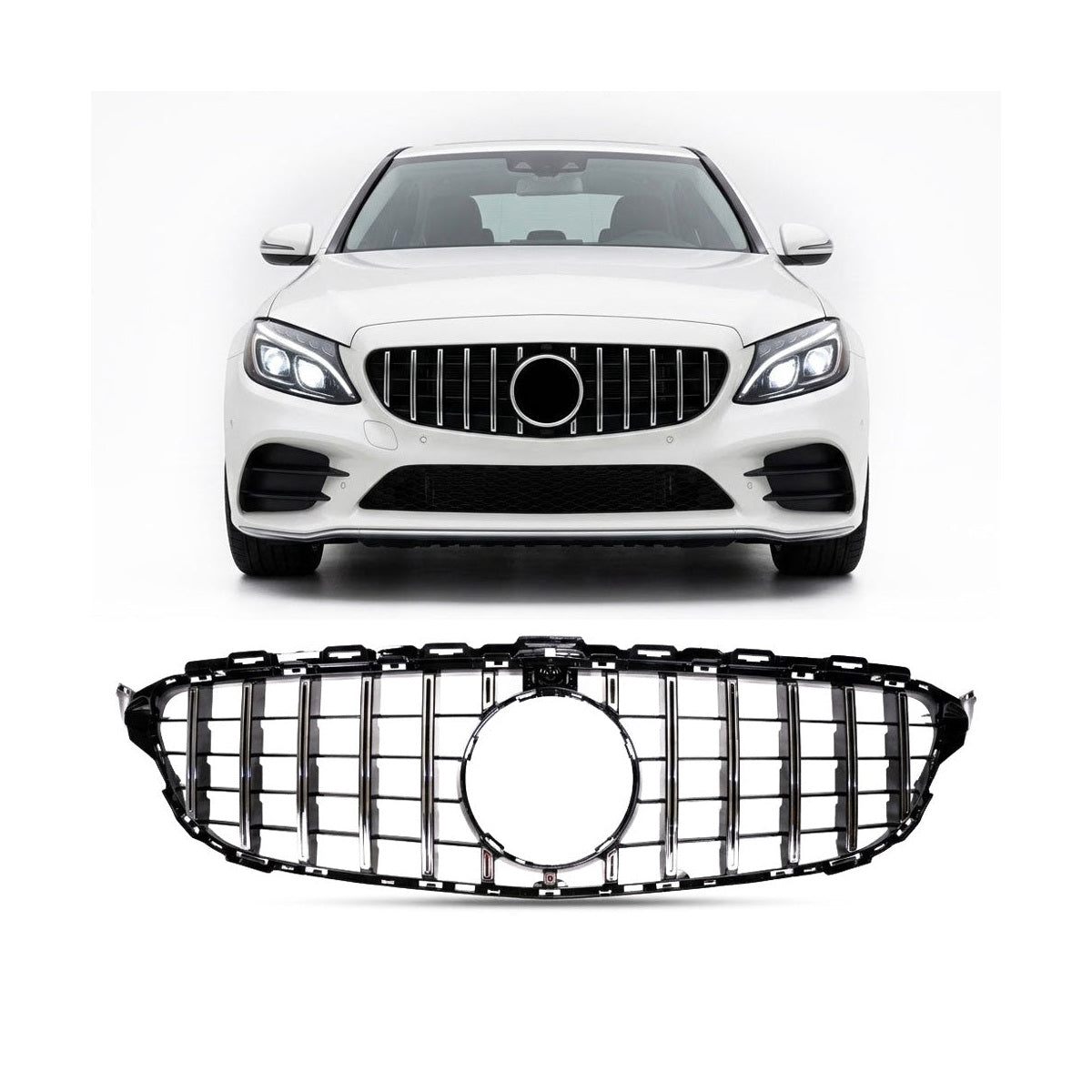GT Chrome & Black Front Grille passend für Mercedes C-Class W205 S205 2014-2021 – Bild 1
