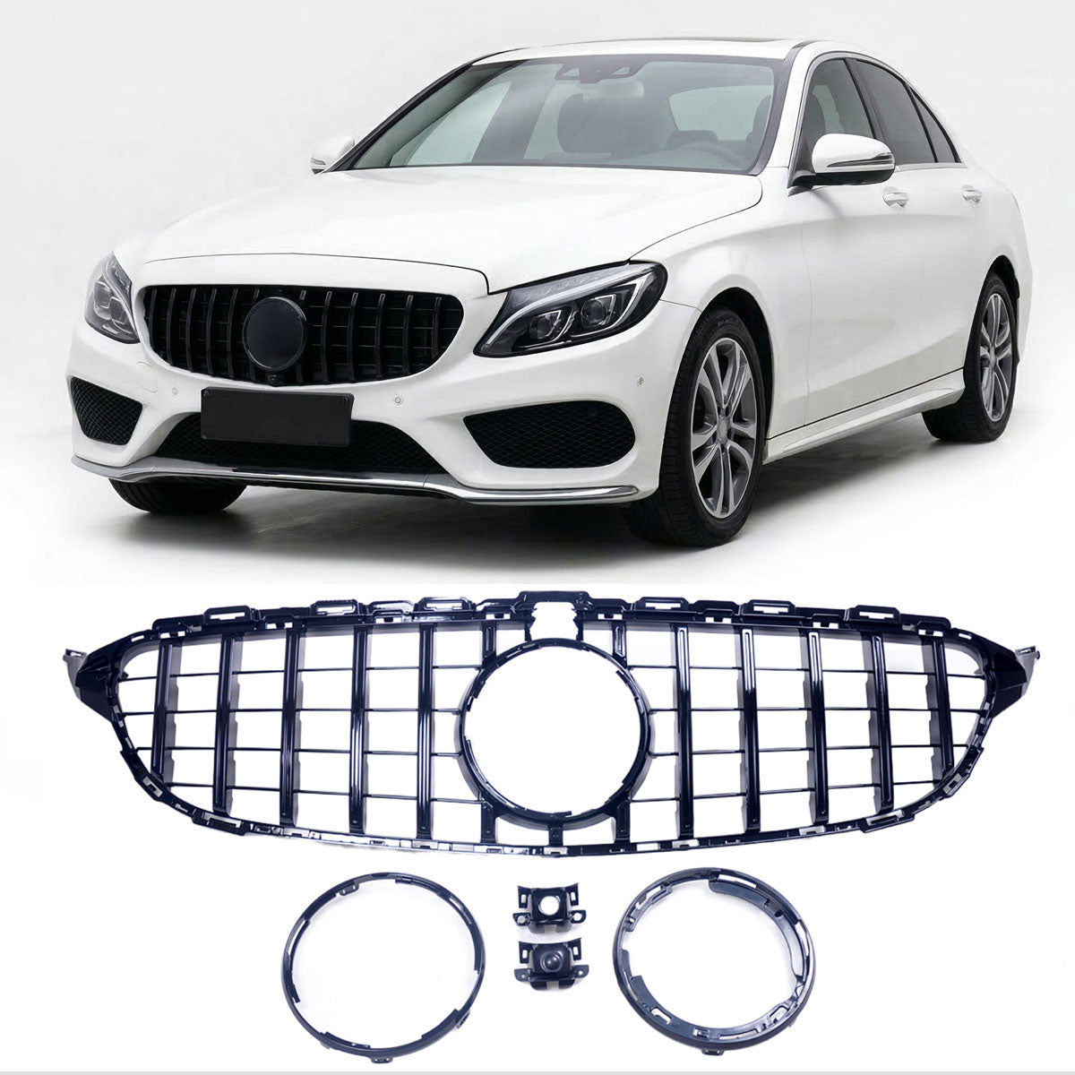 GT Gloss Black Grille passend für Mercedes C-Class W205 2014-2021 – Bild 1
