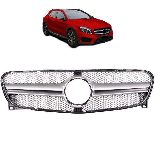 Sport Kühlergrill Schwarz Silber passt passend für Mercedes GLA X156 ab 13-16 nicht AMG