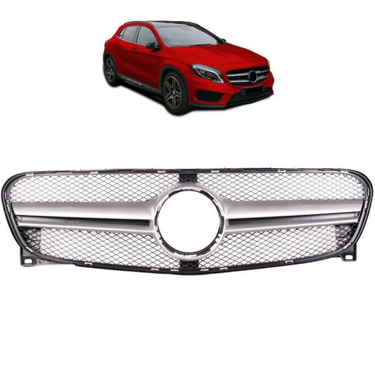 Sport Kühlergrill Schwarz Silber passt passend für Mercedes GLA X156 ab 13-16 nicht AMG