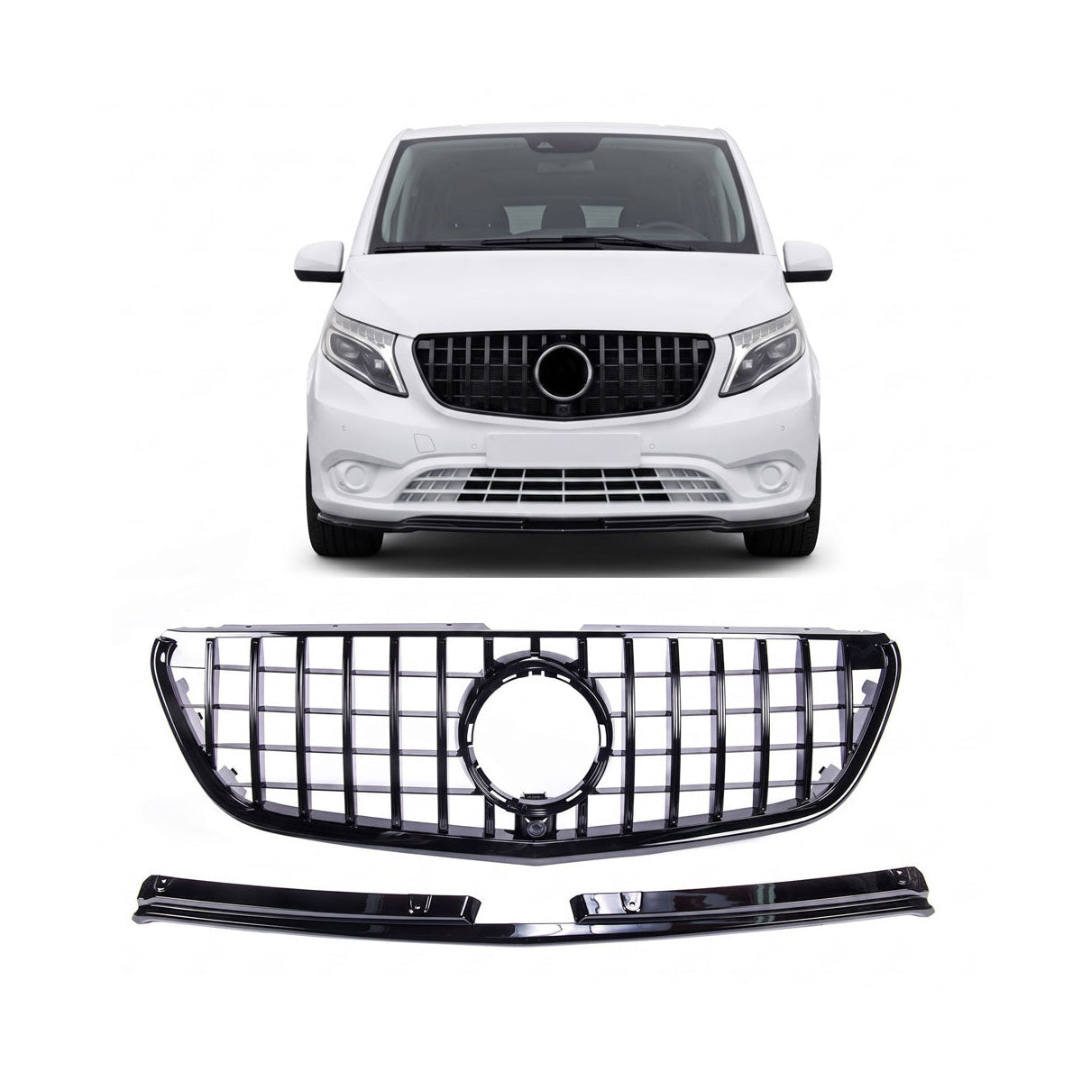 GT Style Front Grille Gloss Black passend für Mercedes Vito 2014-2019 – Bild 1