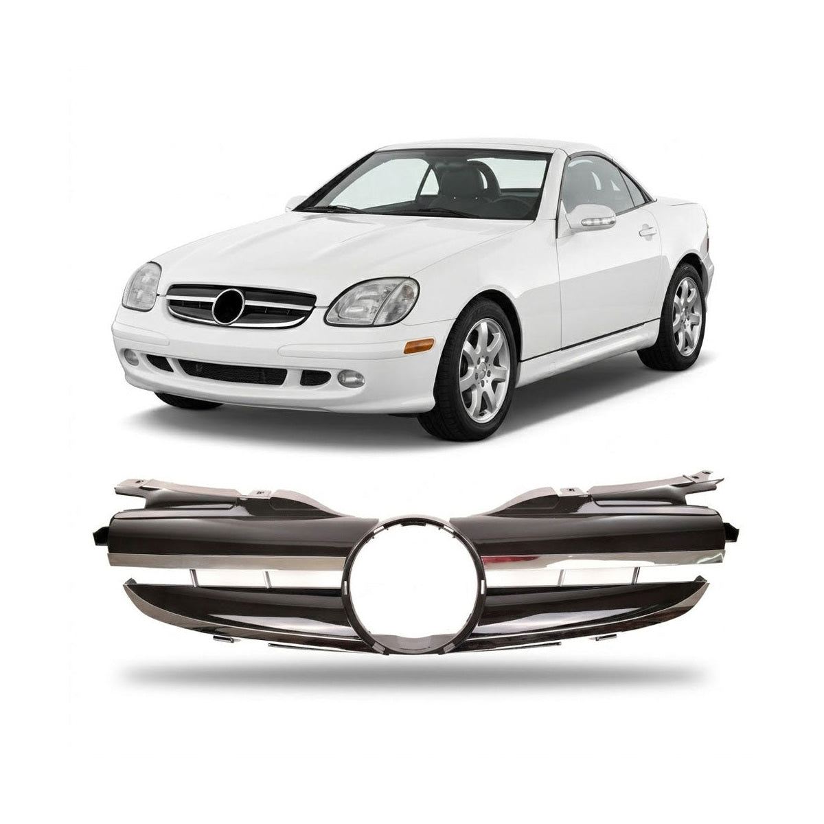 Front Grille Gloss Black & Chrome passend für Mercedes SLK R170 1996-2004 – Bild 1