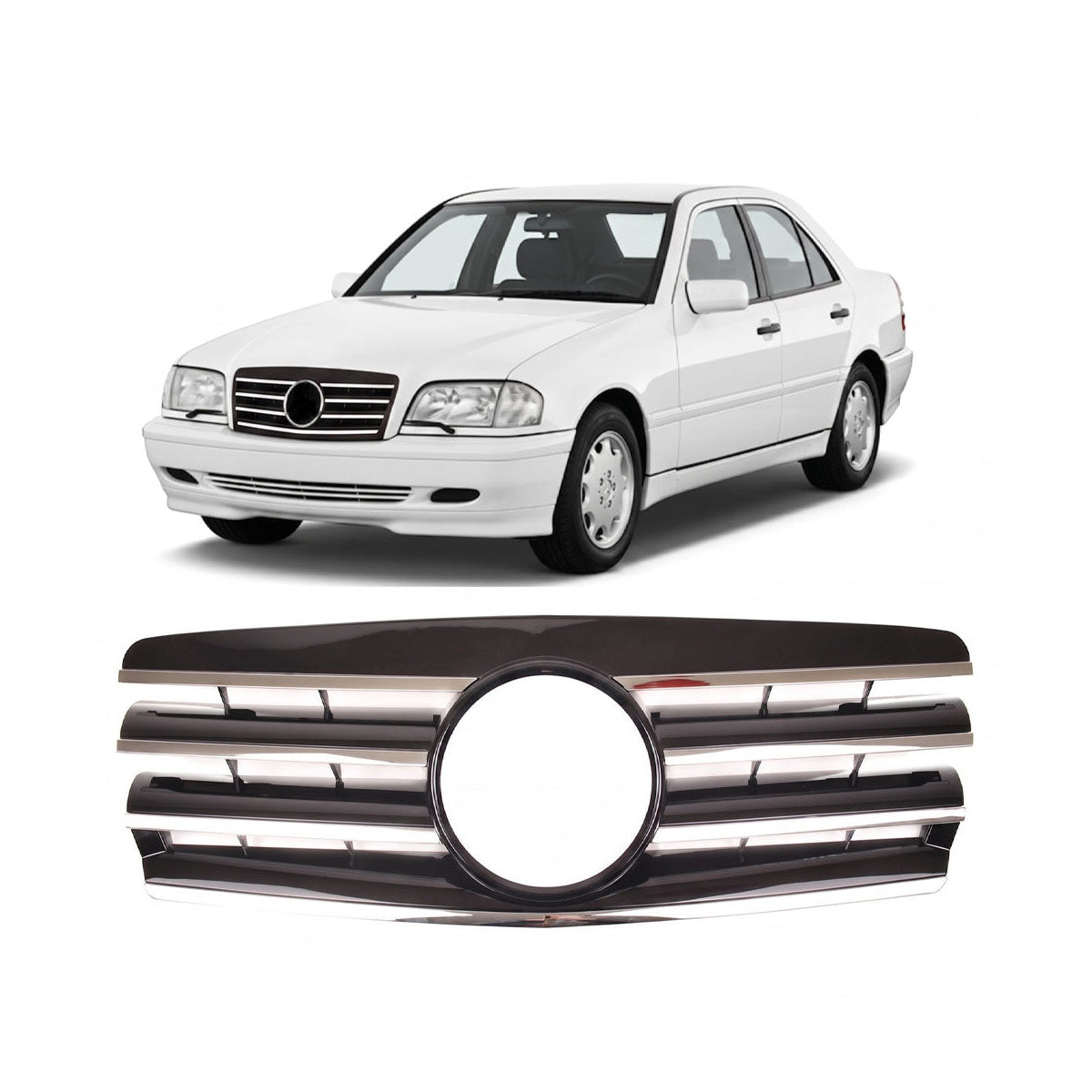Chrome & Black Front Grille passend für Mercedes C-Class W202/S202 1993-2000 – Bild 1