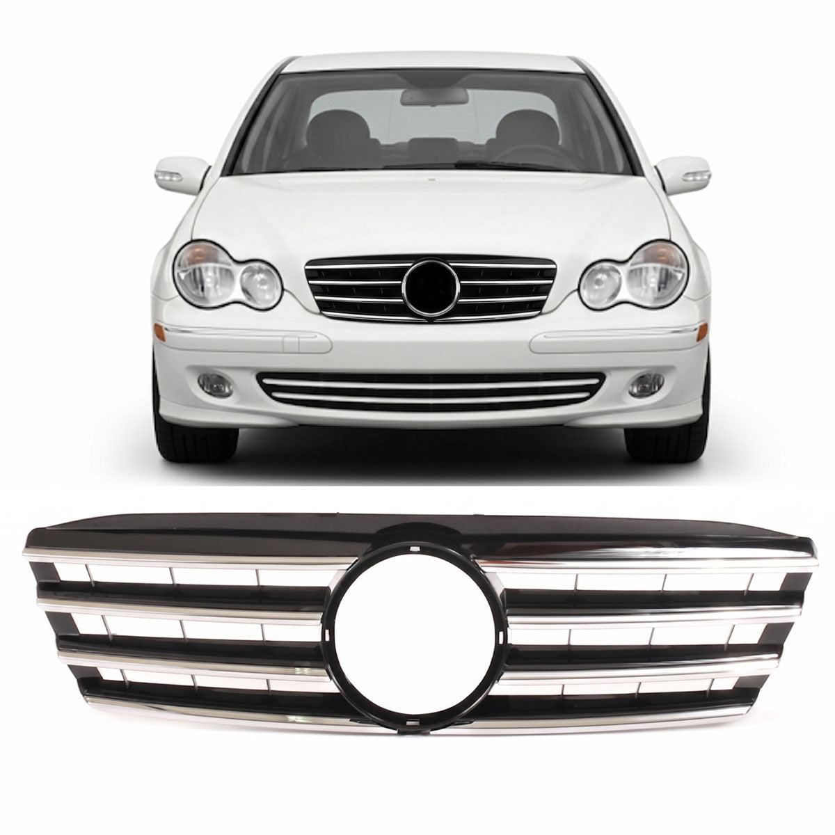 Sport Grille Gloss Black & Chrome passend für Mercedes C-Class W203 2000-2007 – Bild 1