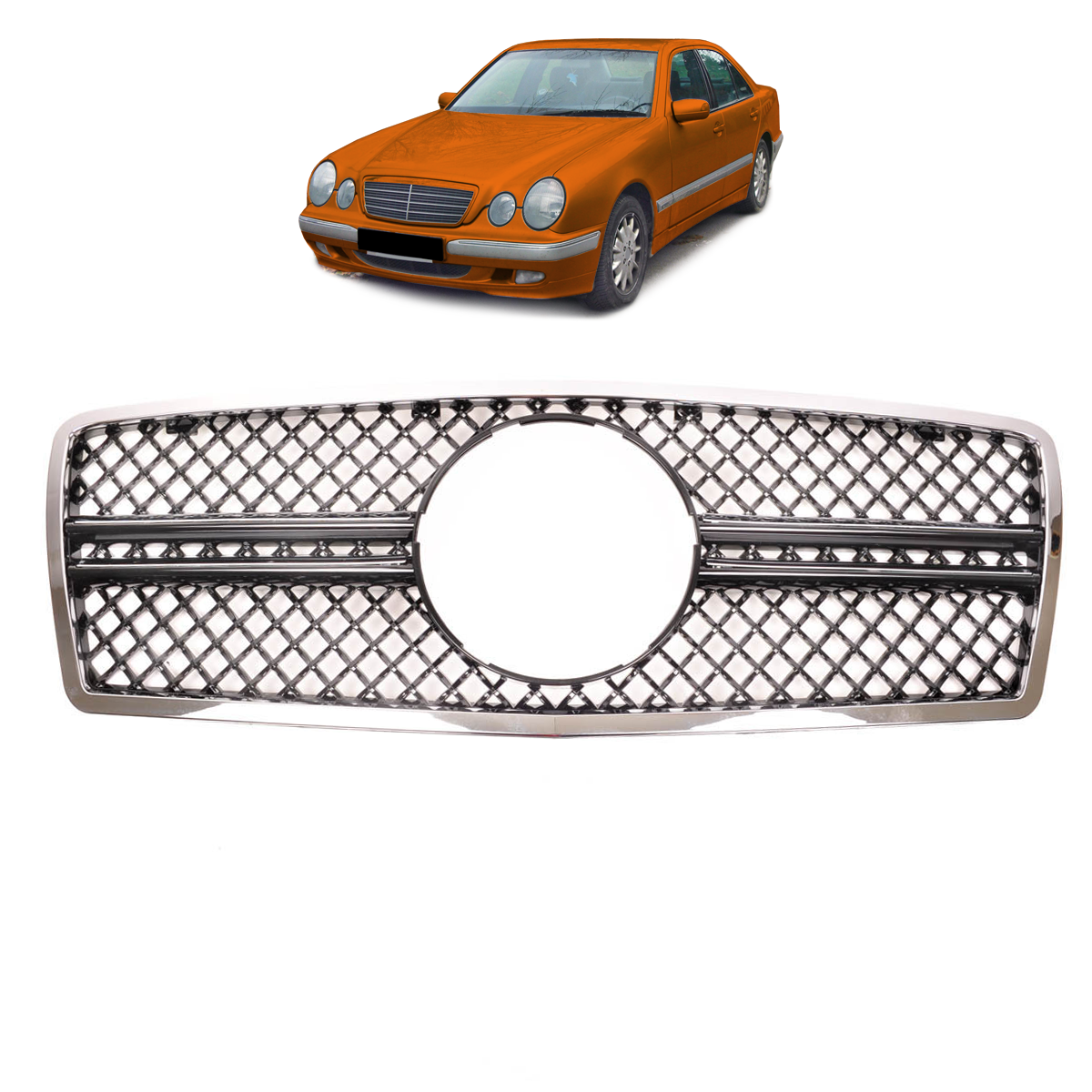 Front Grille Chrome & Black passend für Mercedes E-Class W210 1995-1999 – Bild 1