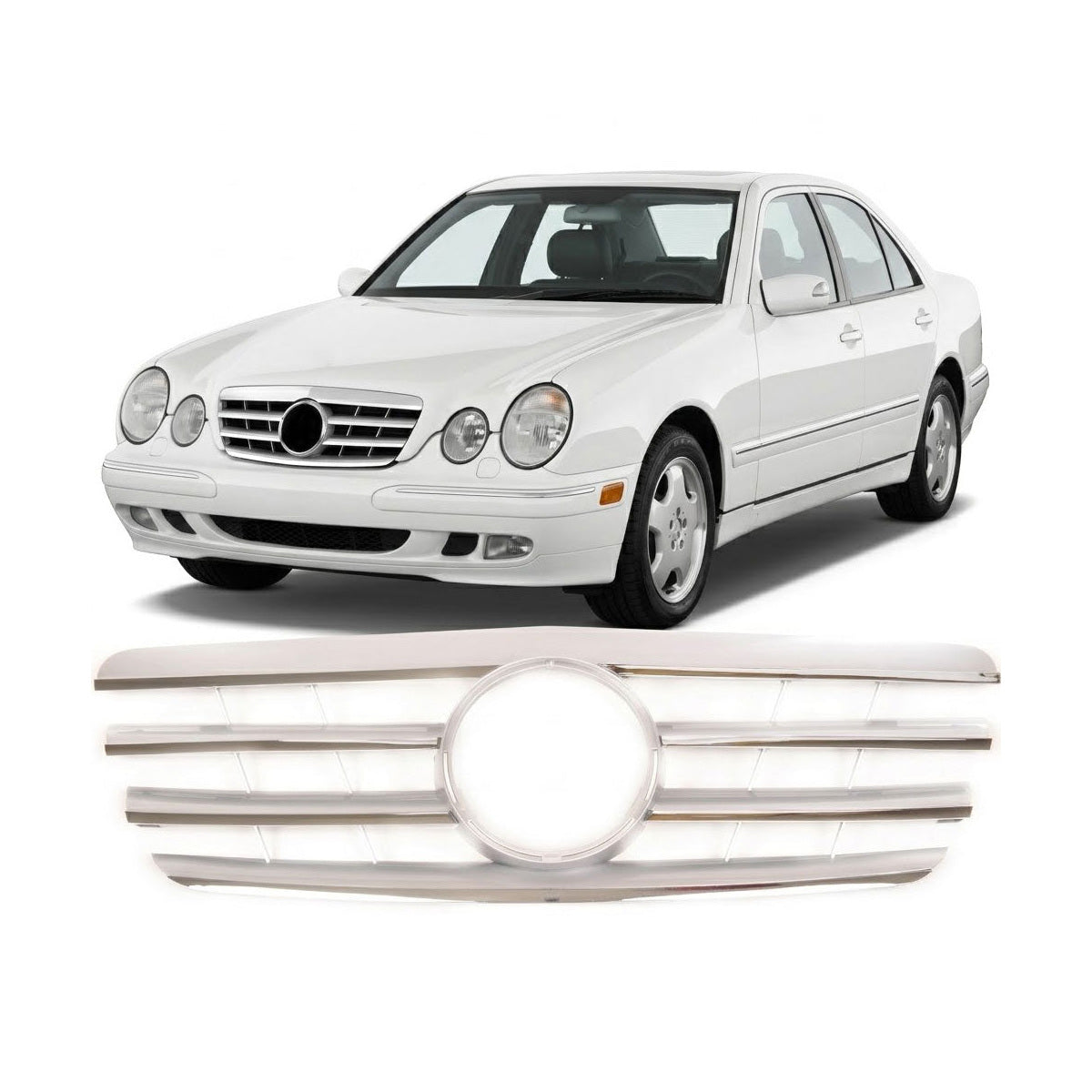 Front Grille Chrome & Silver passend für Mercedes E-Class W210 1999-2002 – Bild 1
