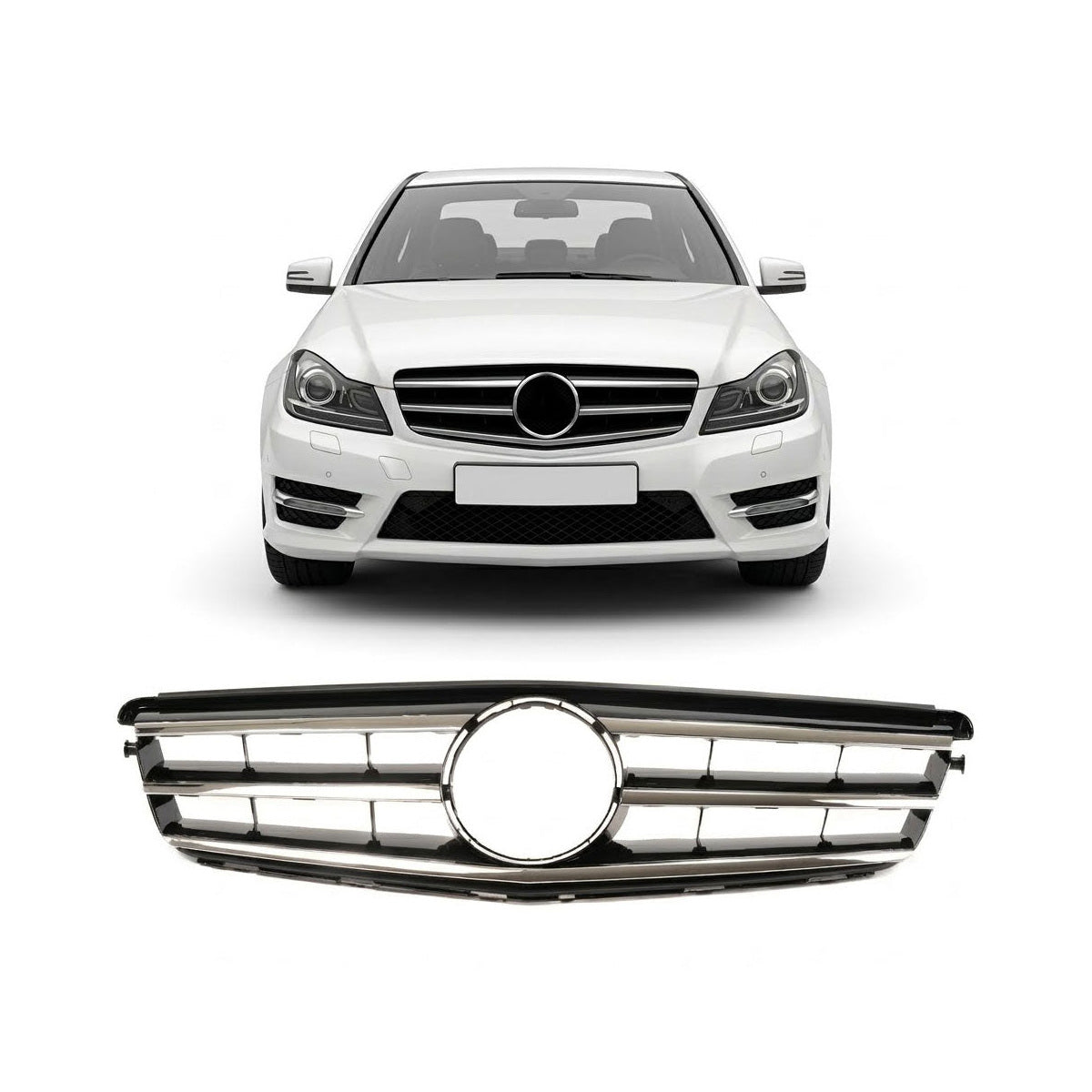 Front Grille Chrome & Silver passend für Mercedes C-Class W204 2007-2015 – Bild 1