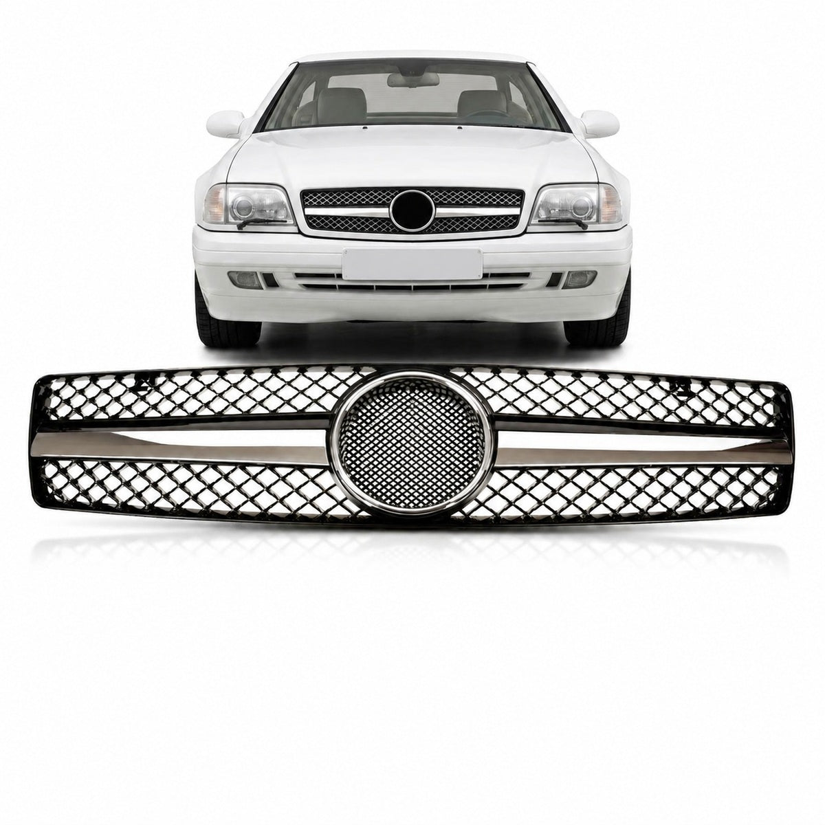 Chrome & Black Front Grille passend für Mercedes SL (R129) 1989-2001 – Bild 1