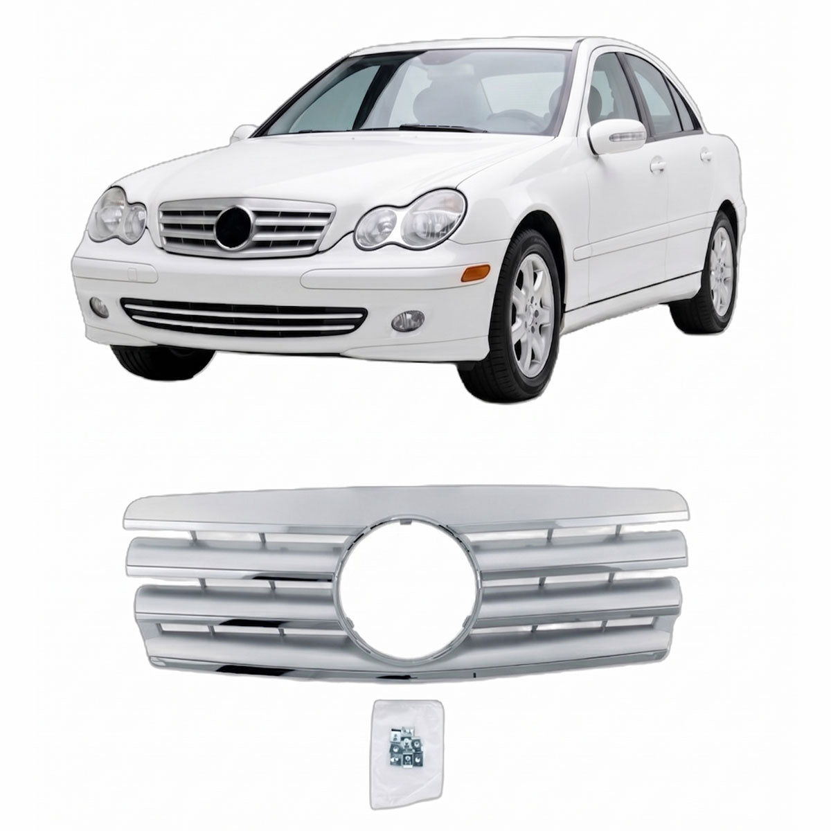 Sport Grille Chrome & Silver passend für Mercedes C-Class W203 2000-2007 – Bild 1