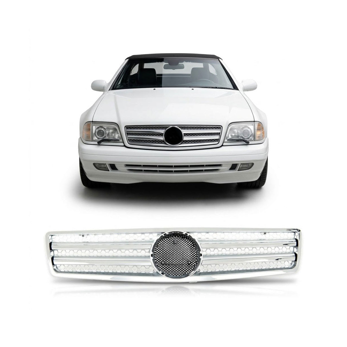 Chrome & Silver Front Grille passend für Mercedes SL R129 1989-2001 – Bild 1