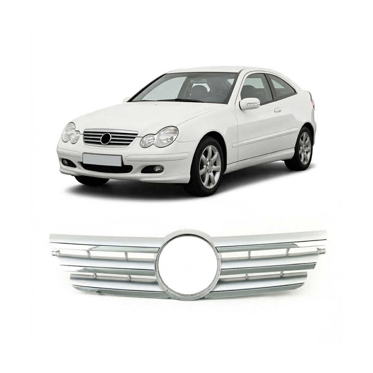 Front Grille Silver Chrome passend für Mercedes C-Class Sportcoupe CL203 00-07 – Bild 1