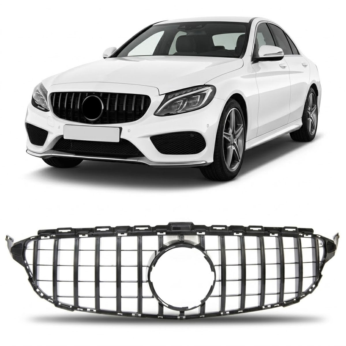 GT Gloss Black Front Grille passend für Mercedes C-Class W205 2014-2018 – Bild 1