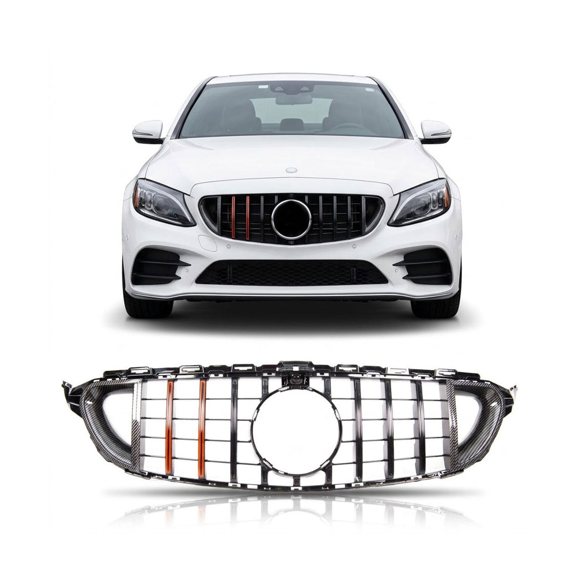 Front Grille Red Carbon GT passend für Mercedes C-Class W205 2016-2020 – Bild 1