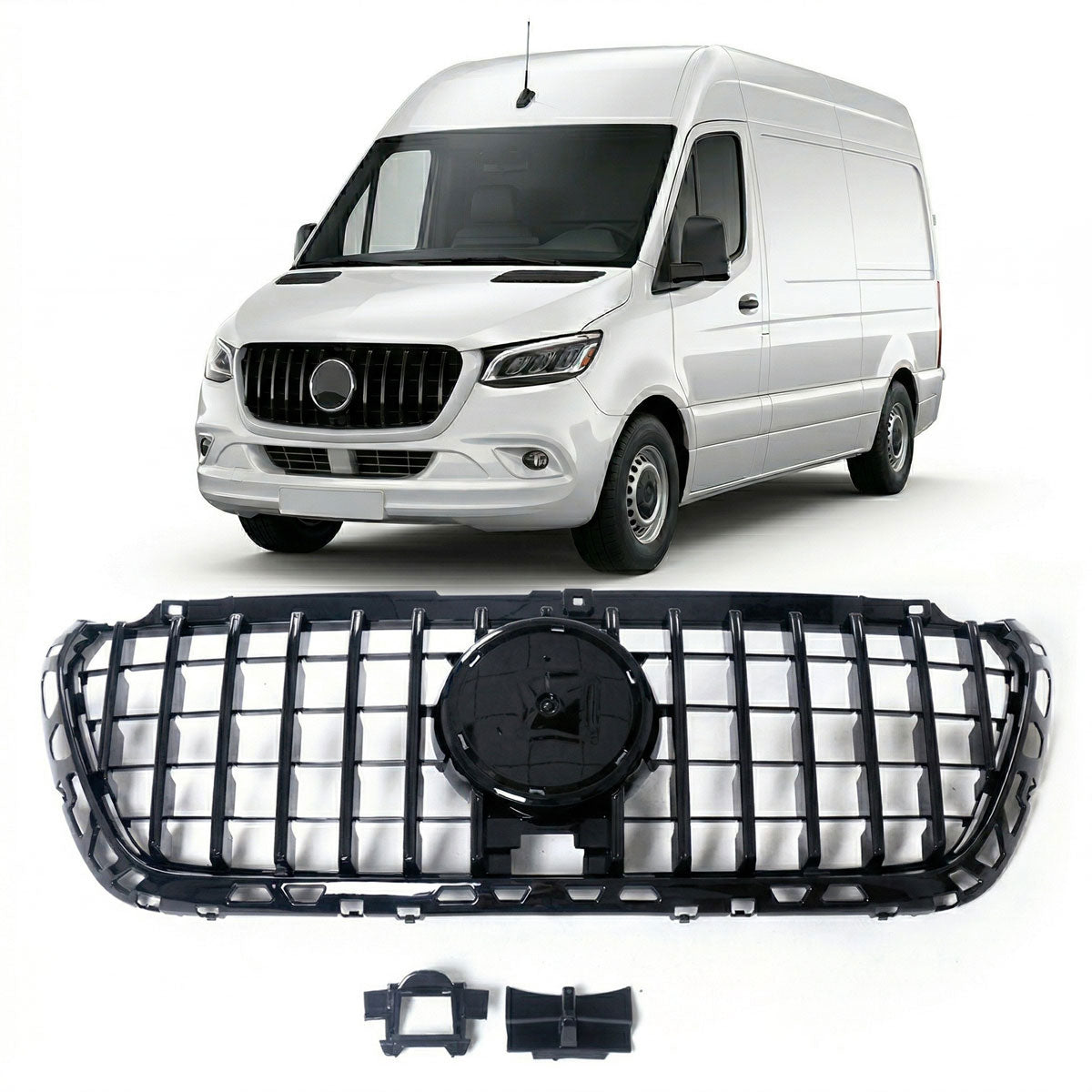GT Style Gloss Black Front Grille passend für Mercedes Sprinter W907 2018+ – Bild 1